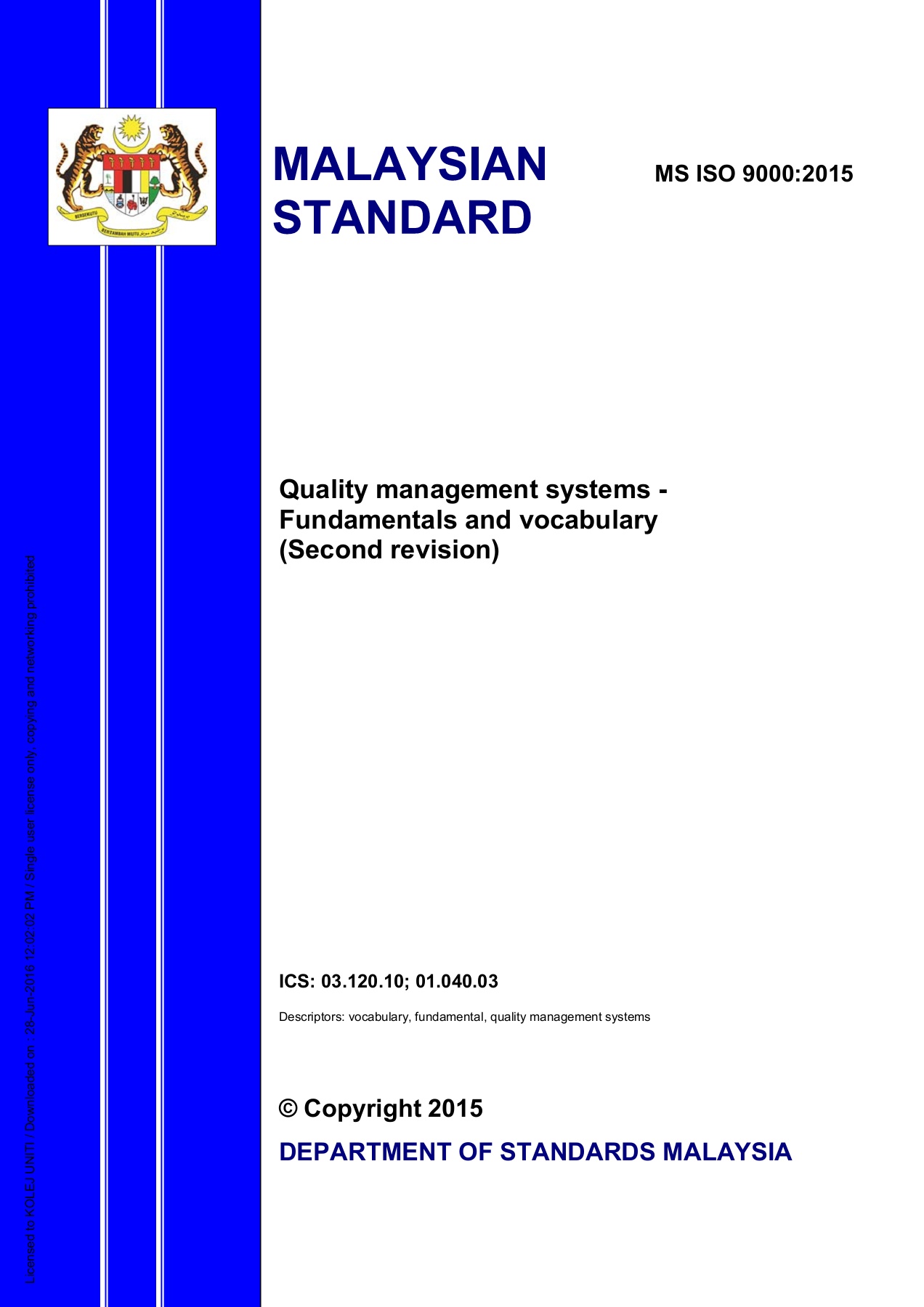 MS ISO 9001 : 2008